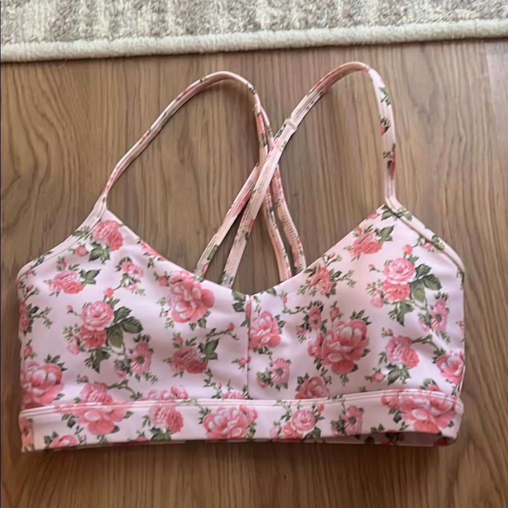 LoveShackFancy x Bandier - Pink Floral Sports Bra with Adjustable Straps